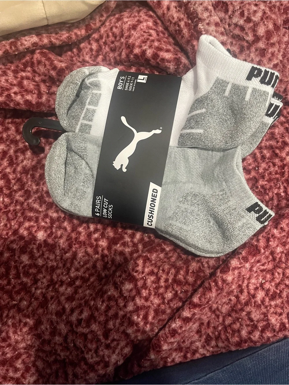 Puma Boys' or Girls’ Cushioned Low-Cut Socks - Gray & White (6-Pack)